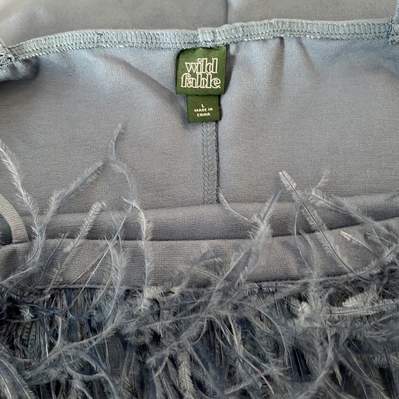 Feather Trim Bodycon Dress Color Slate Blue Size L - Picture 4 of 4